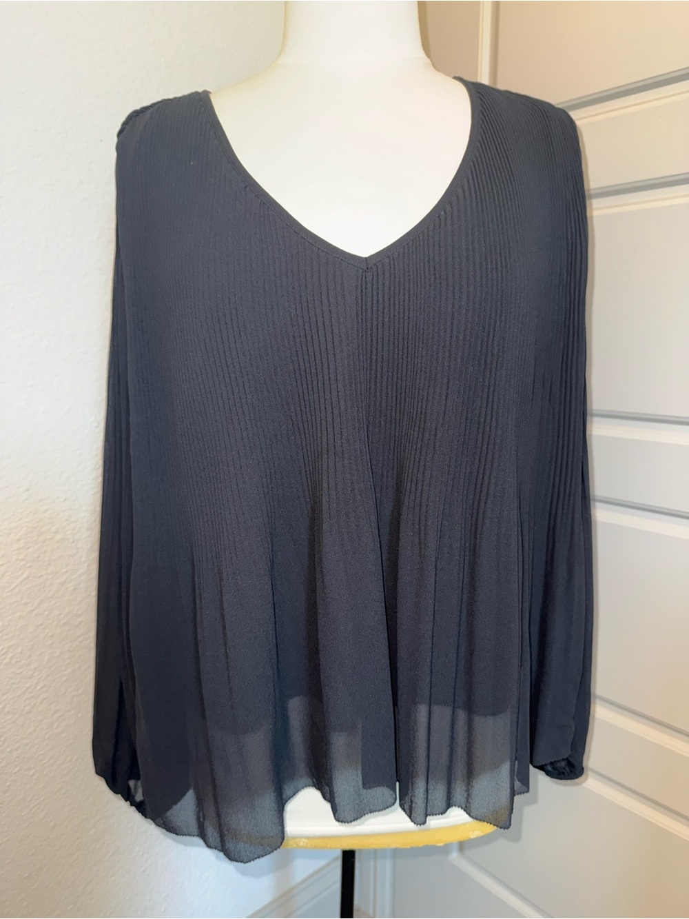 Quince Black Pleated V-Neck Blouse